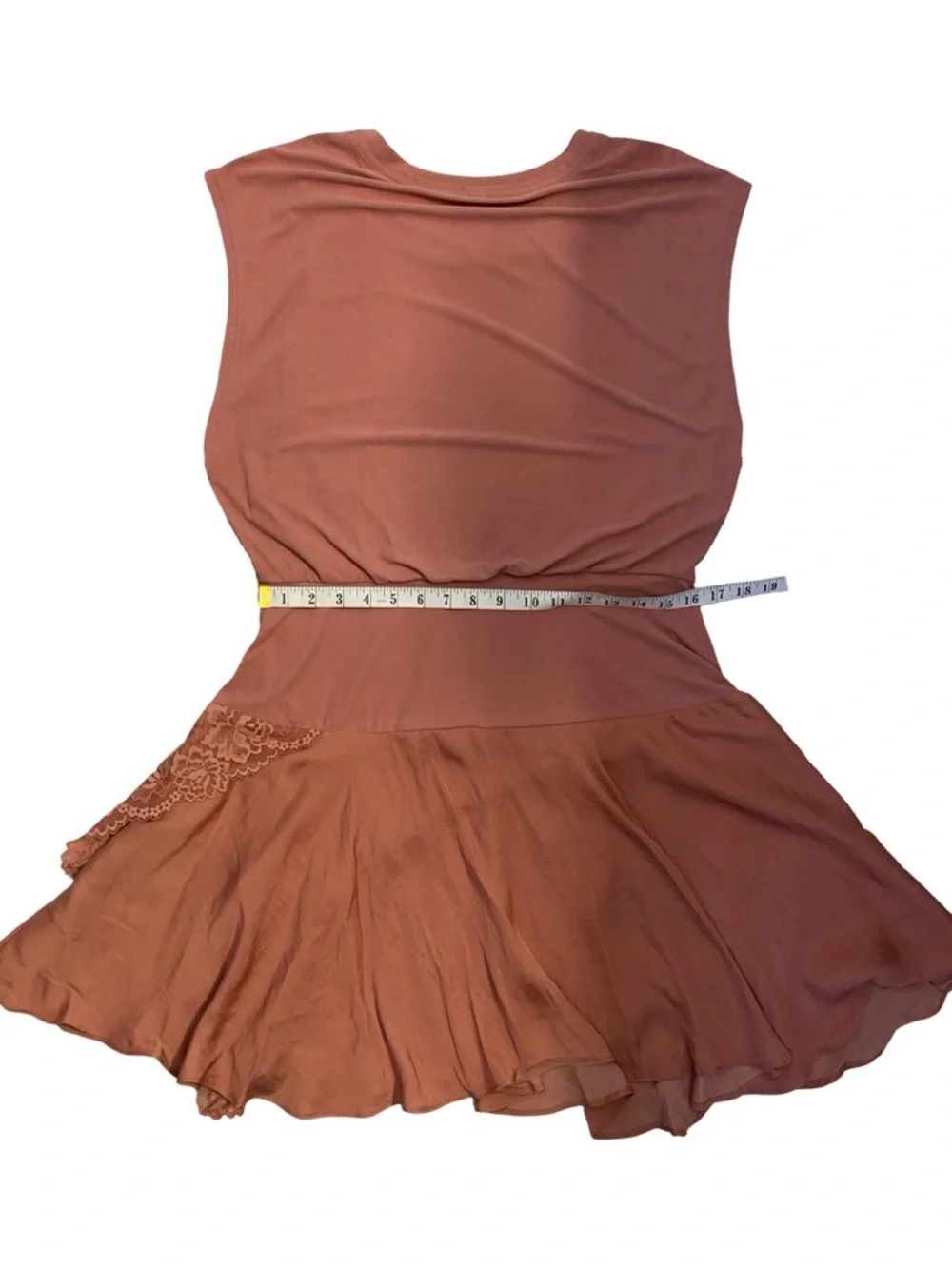 Free People Jazzy Mini Dress Rose Smoke Pink Lace Trim Boho Feminine Size XL - Picture 14 of 17